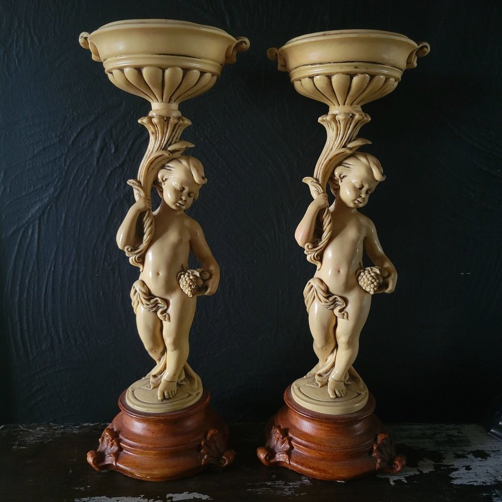 Cherub Flower Arrangement Stands, Candle Holder, Centerpiece Signed Paul 1973